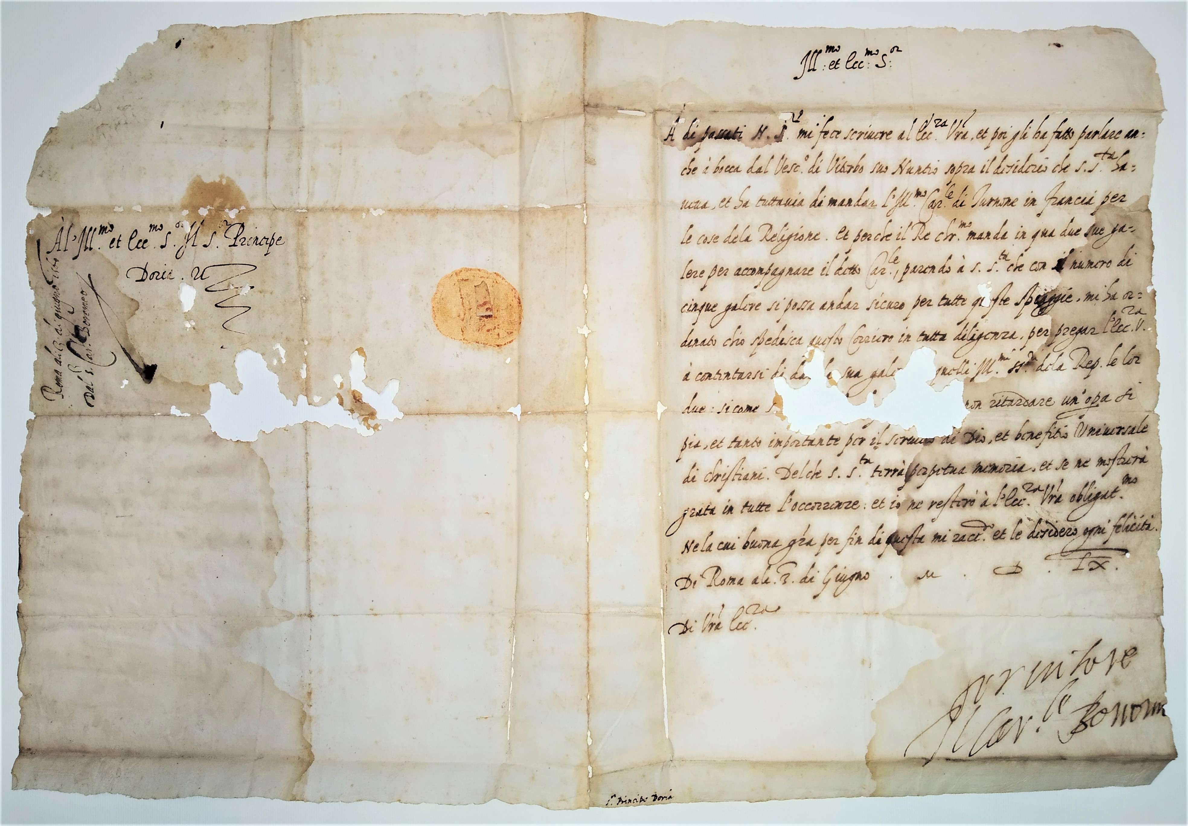 Lettera di San Carlo Borromeo al principe Andrea Doria