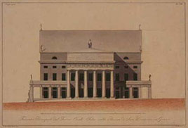 Facciata principale del Teatro di Genova sulla Piazza di San Domenico