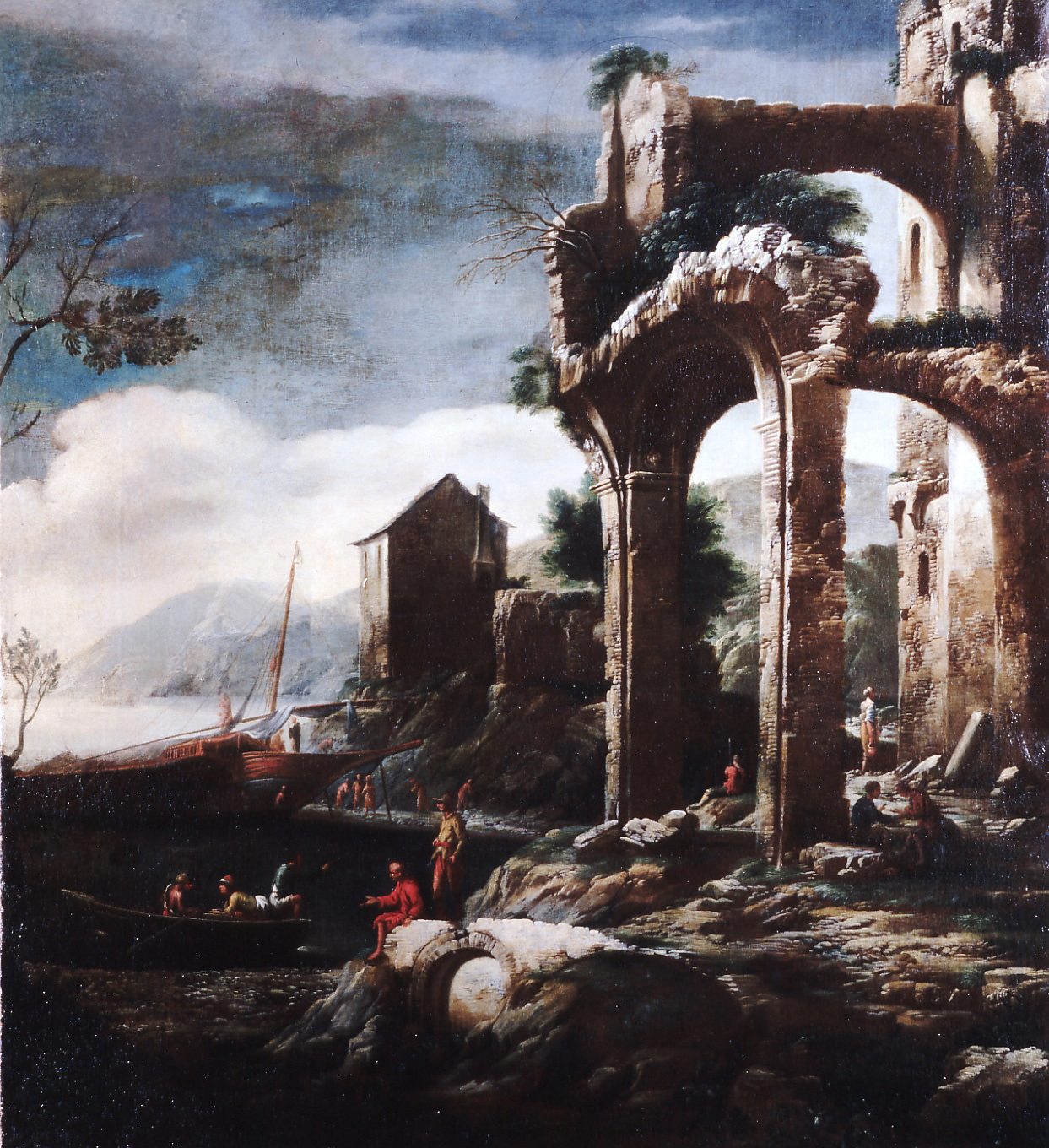 Paesaggio con pescatori e rovine