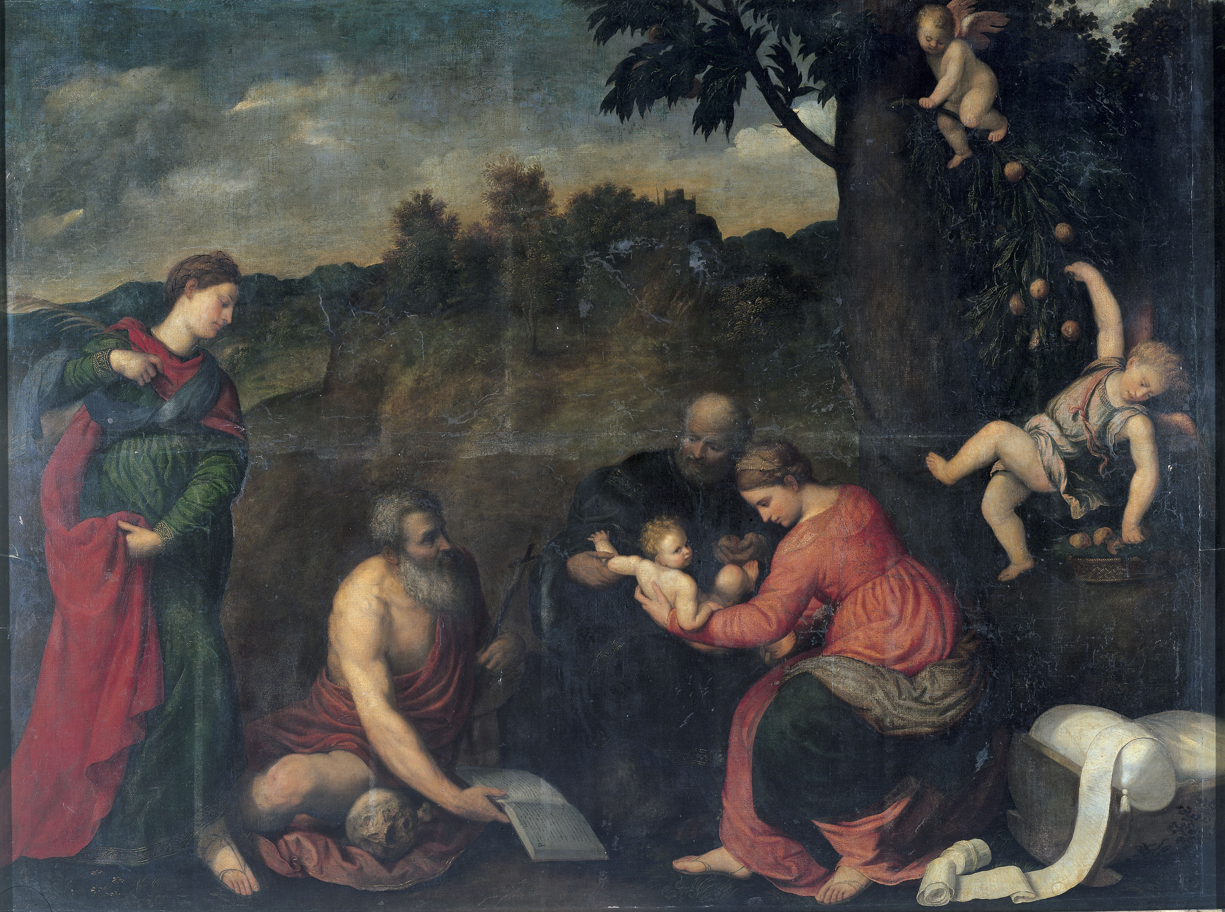 Sacra famiglia con i Santi Gerolamo, Caterina d’ Alessandria e angeli 