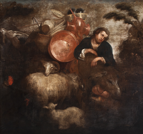 Pastore con pecore e altri animali