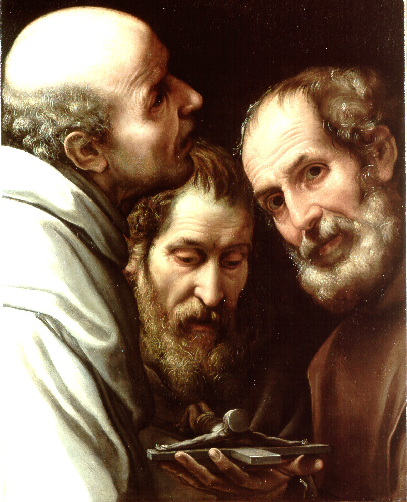 Tre monaci in adorazione del Crocifisso 