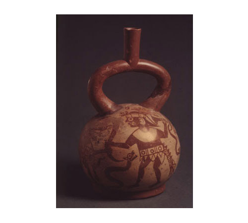 Vaso globulare con ansa a staffa con figure fantastiche dipinte (Moche IV)