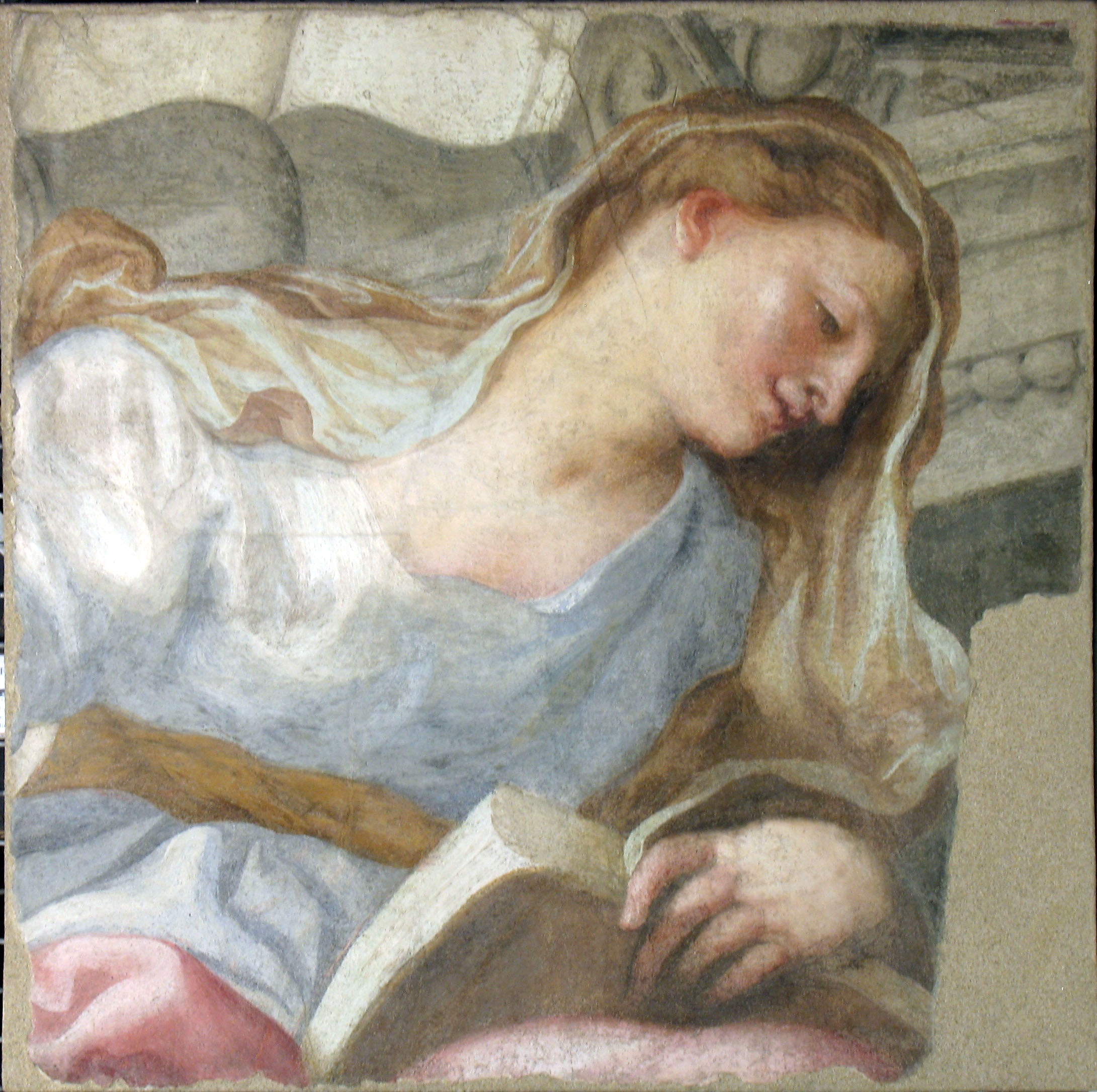 Domenico Piola, affresco, "Figura allegorica con un libro"