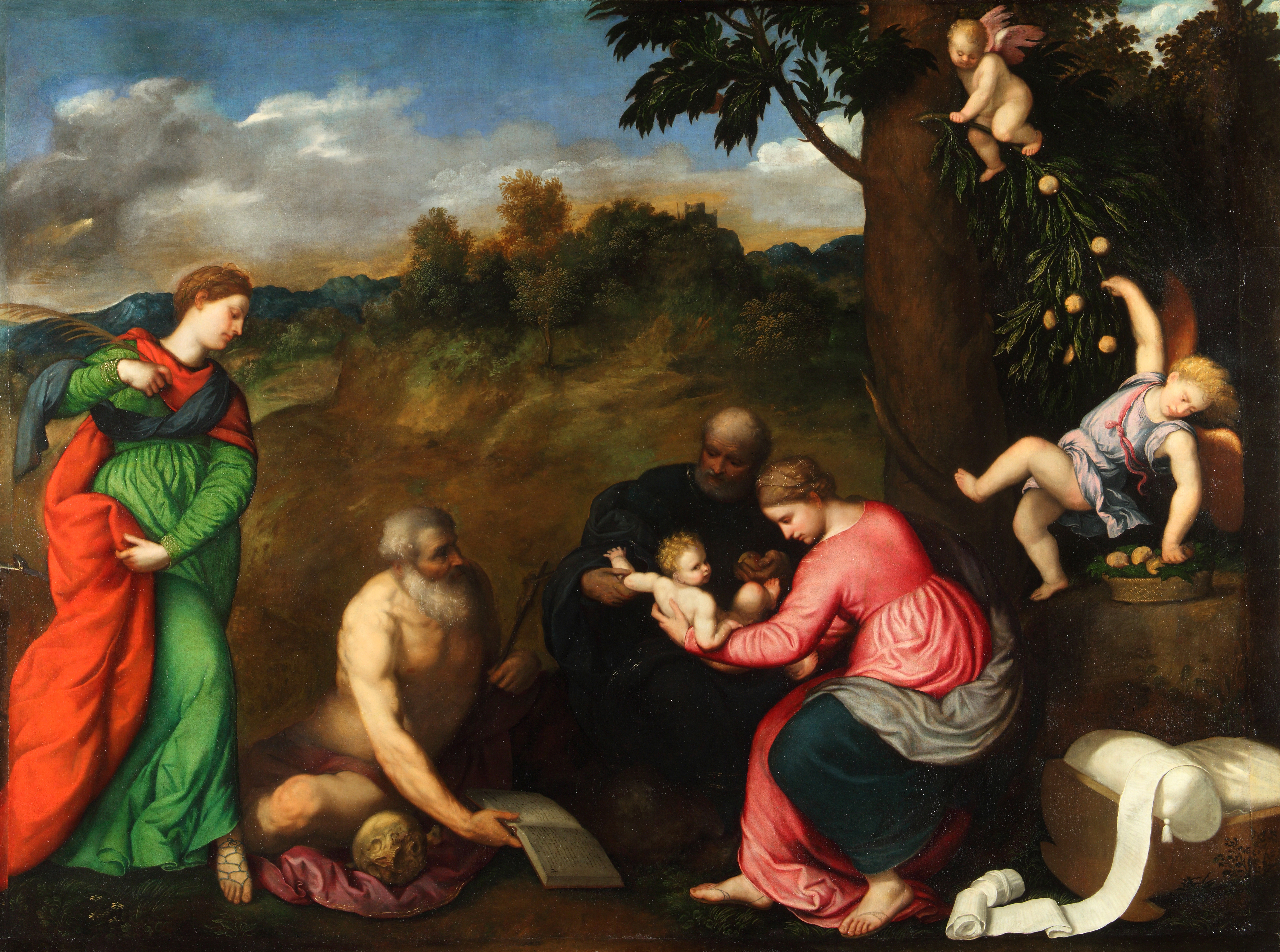 Sacra famiglia con i Santi Gerolamo, Caterina d' Alessandria e angeli