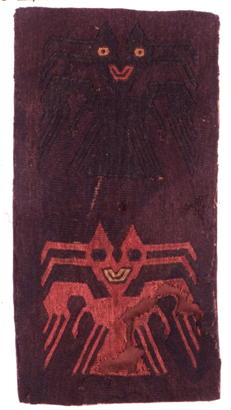 Fragment of fabric representing two bat-demons