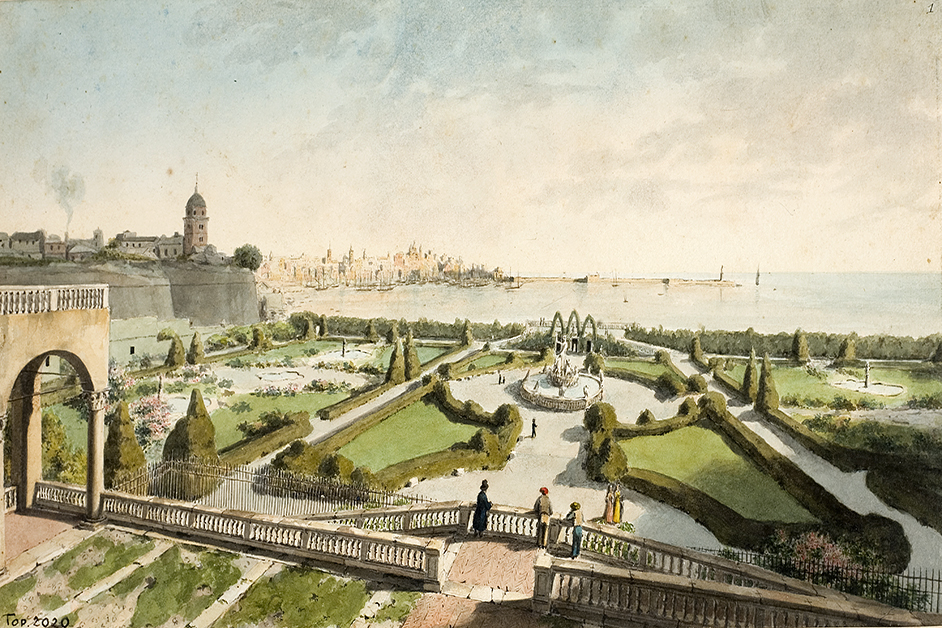 Veduta del giardino a mare del Palazzo del Principe D’Oria con la città e il porto