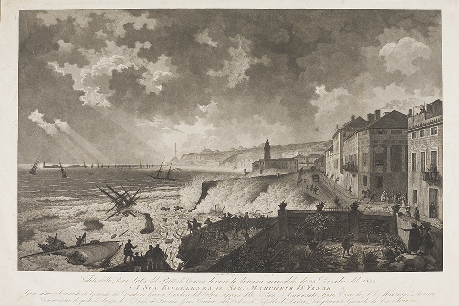 Veduta del porto di Genova durante la tempesta del 25 dicembre 1821, dalla riva nei pressi di san Teodoro