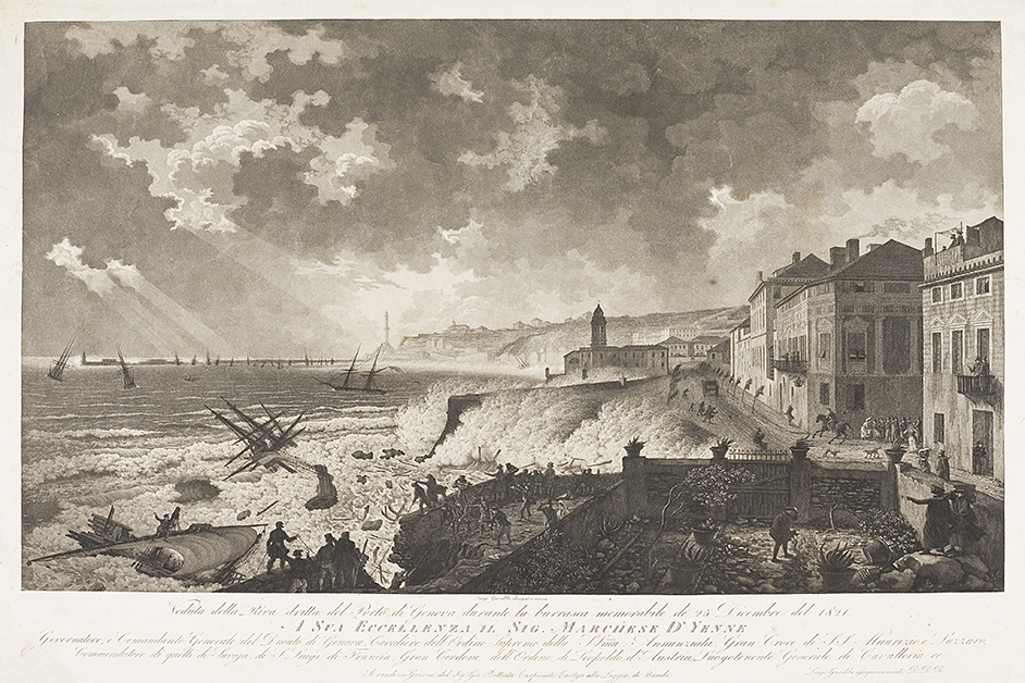Veduta della Riva dritta del porto di Genova durante la burrasca memorabile  del 25 dicembre 1821