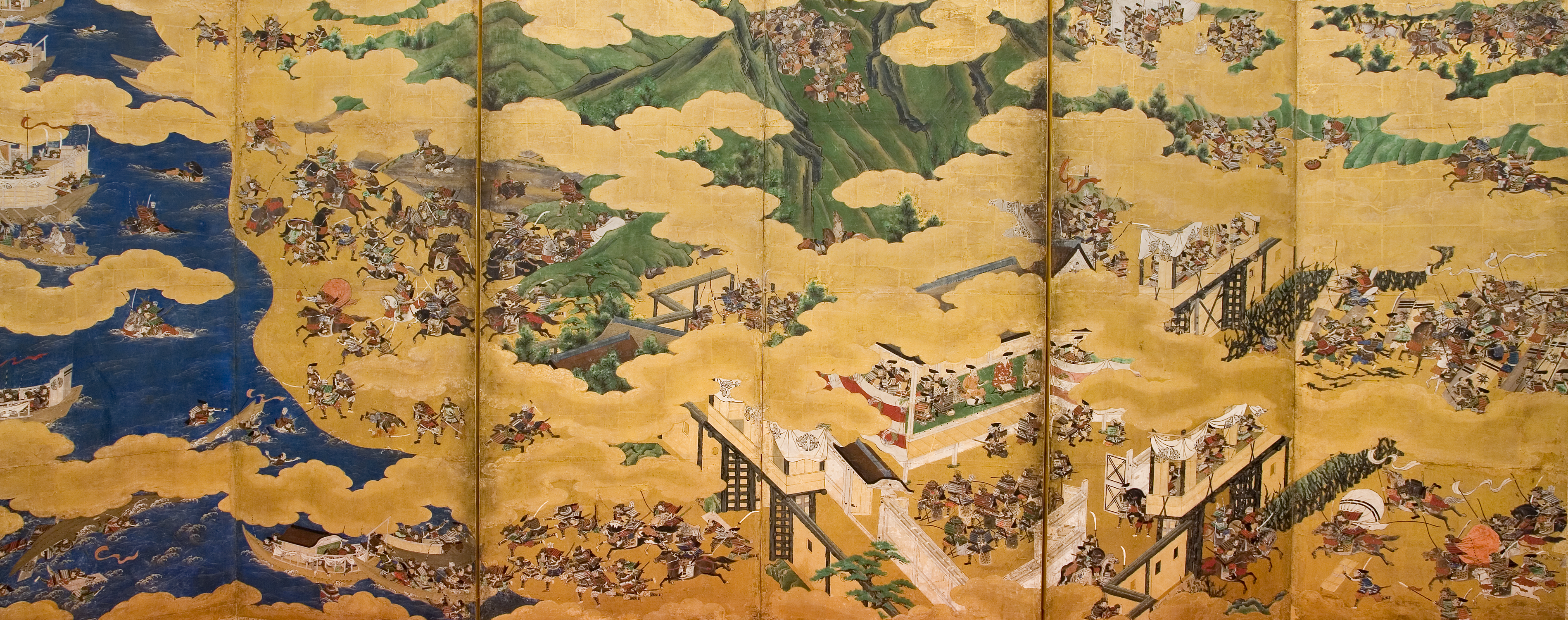 La battaglia di Ichinotani, paravento dipinto