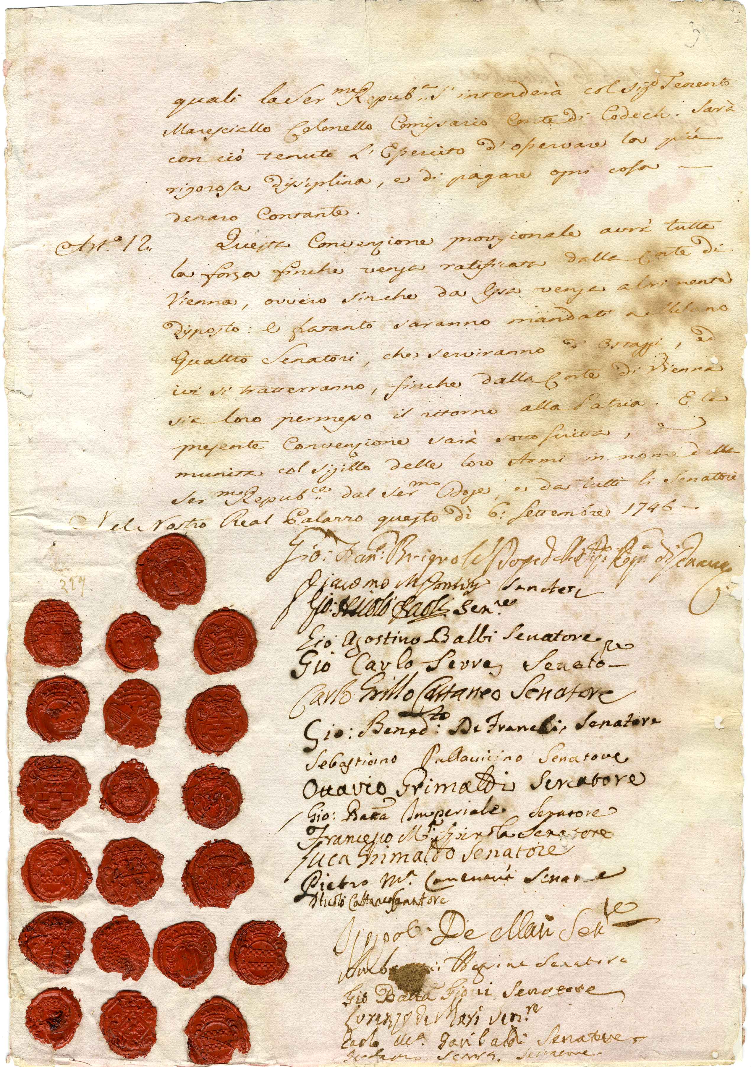 Capitolazione della repubblica di Genova di fronte all’esercito austriaco il 6 settembre 1746