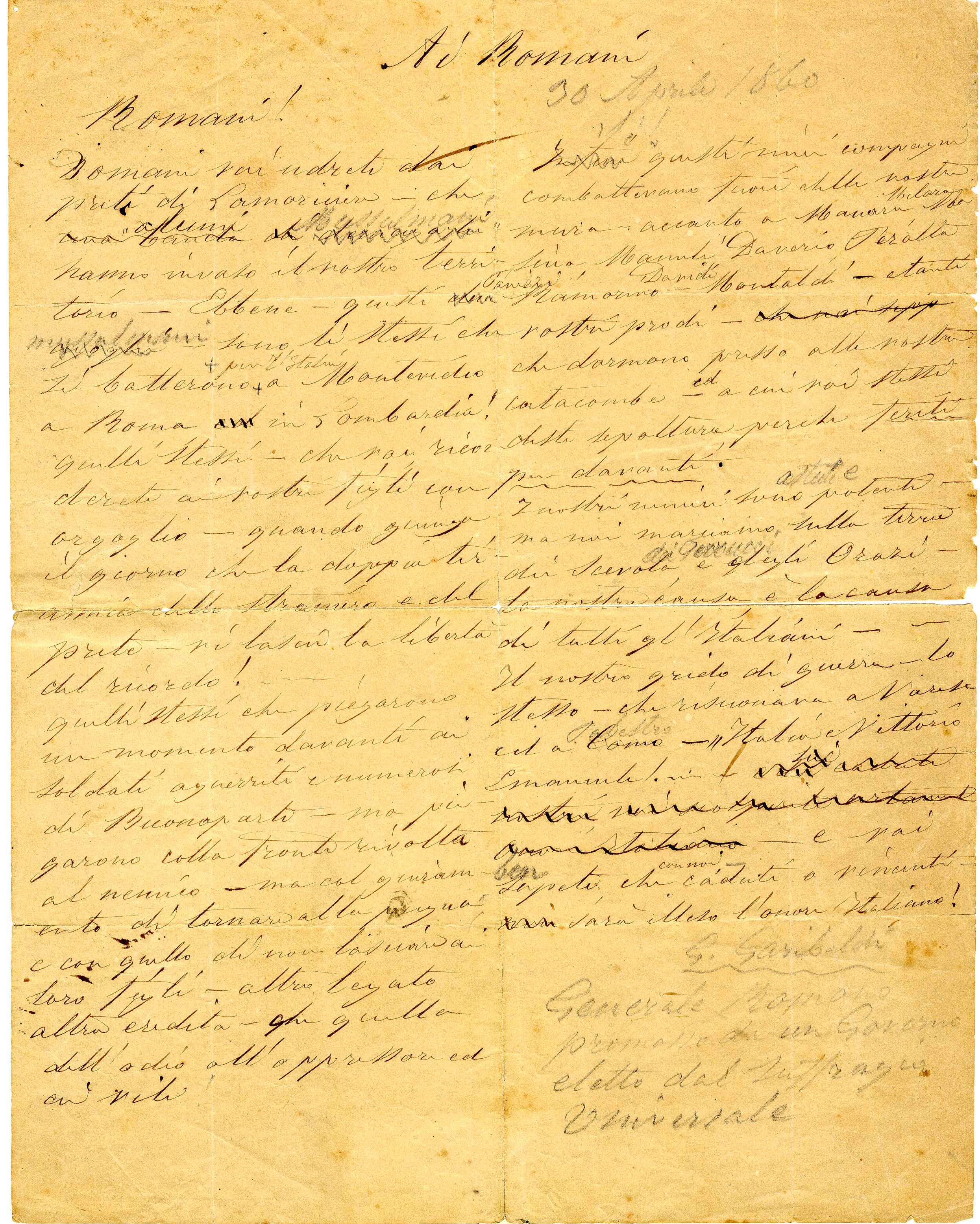 Proclama di Giuseppe Garibaldi ai Romani