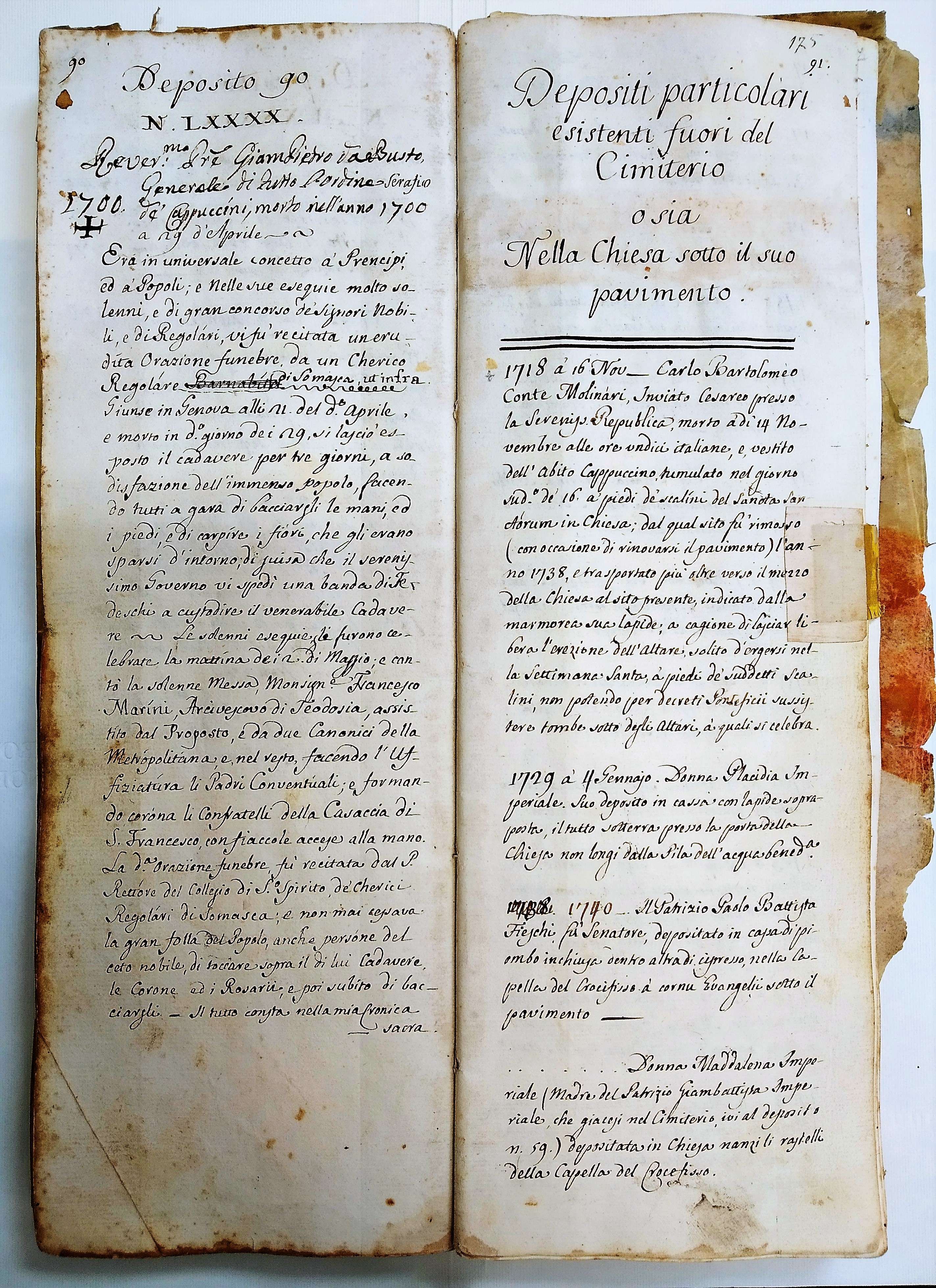 Registro de' depositi del cimiterio de' Padri Cappuccini della Santissima Concezione di Genova