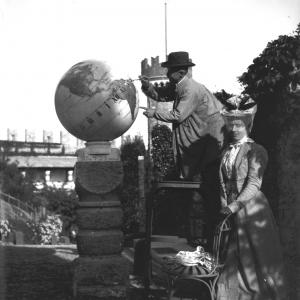 Globular marble sundial, the faithful painter Delle Piane at work