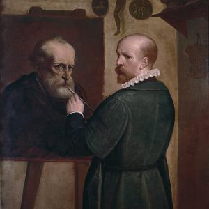 Autoritratto del pittore in atto di dipingere il ritratto del padre (circa 1570)