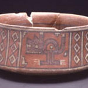 Keeled bowl with geometric patterns and fantastic zoomorphic figures, 1100 - 1300 A.D. (Ica medio, influsso Wuari)