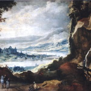 Paesaggio montano con figure 