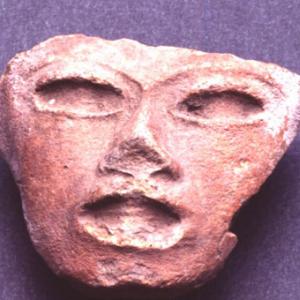 Testina antropomorfa (parte di figurina intera),   V - VI secolo d.C. (Teotihuacán III), Messico 