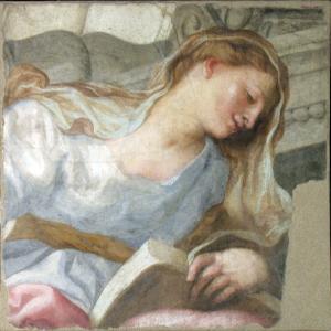 Domenico Piola, affresco, "Figura allegorica con un libro"