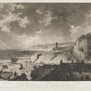 Veduta del porto di Genova durante la tempesta del 25 dicembre 1821, dalla riva nei pressi di san Teodoro