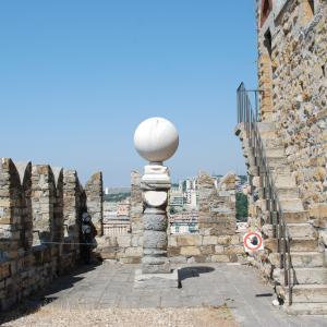 Globular marble sundial before restoration