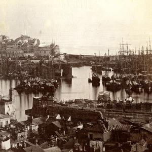 Il porto di Genova nel 1884: particolare della Darsena