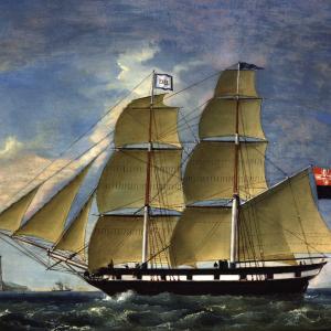 Brigantino a pioppo sardo in prossimità della costa; armatore D.B.