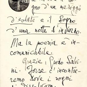Lettera di Gabriele D'Annunzio conservata nell'Archivio