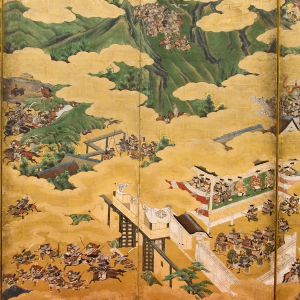 The Battle of Ichinotani, painted screen