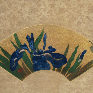 Iris kakitsubata fan-shaped painting