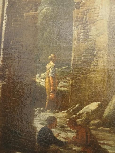 Dettaglio del quadro Paesaggio con pescatori e rovine di Antonio Travi